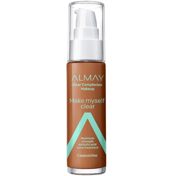 Almay Clear Complexion Makeup, Matte Finish Liquid Foundation with Salicylic Acid, Hypoallergenic, Cruelty Free, -Fragrance Free, Dermatologist Tested, 900 Cappuccino, 1.0 oz