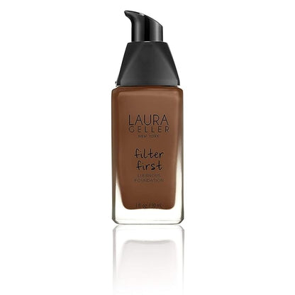 LAURA GELLER NEW YORK Filter First Luminous Liquid Makeup Foundation, Lightweight, Medium to Full Coverage, Non-Settling Formula, Mahogany, 1 Fl Oz