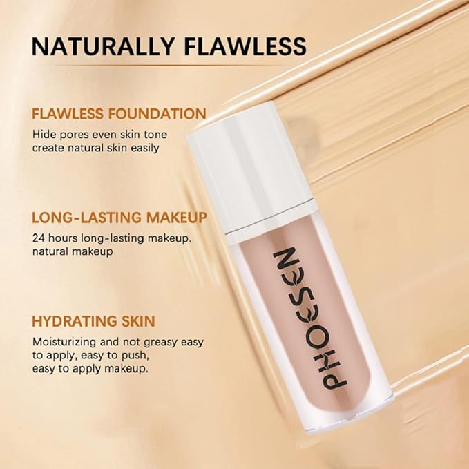 Liquid Foundation, Flawless Soft Matte Liquid Foundation 24HR Oil Control, Concealer Foundation Makeup, Medium to Full Coverage with Matte Finish, 1.35 Oz