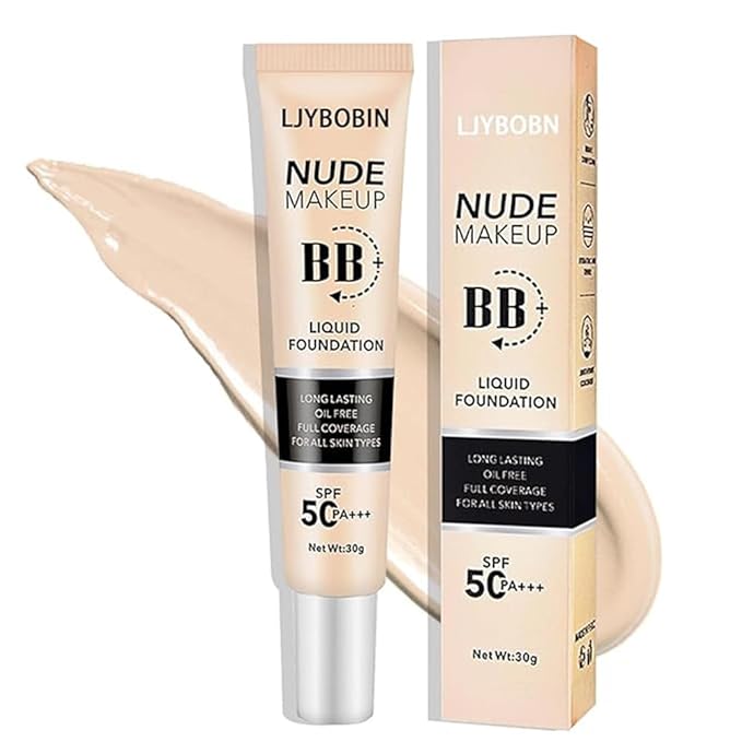 Hydrating BB Cream SPF 50+, Waterproof Full Coverage Concealer BB Cream for All Skin Types, Long Lasting Moisturizing Liquid Foundation for Men & Women (BB Cream, Natural)