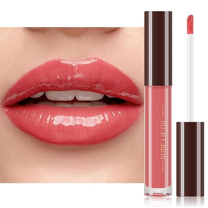 Hydrating Glow Lip Gloss Oil, Tinted Lip Plumper Lip Glosses Oil, Younger-Looking Lips Chocolate Scent, Non-Sticky Creamy Texture for Dry Lips, Brillo labial en aceite hidratante con brillo 03#