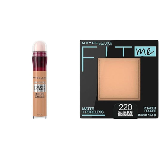 Maybelline Instant Age Rewind Dark Circles Concealer with Matte + Poreless Pressed Powder, 130 Natural Beige