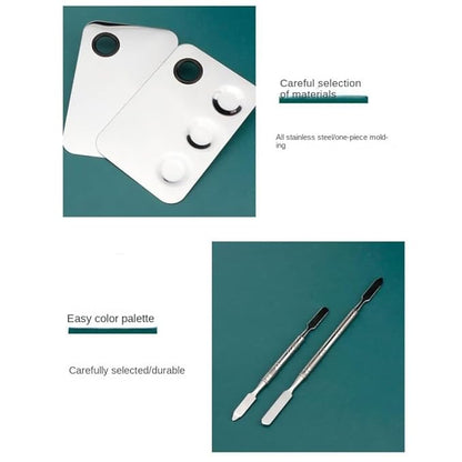 Makeup Mixing Palette, 2 Sets Makeup Plate for Foundation, Palette Makeup Mixing Palette Stainless Steel Cosmetic Mixing Palette with Spatula Tool