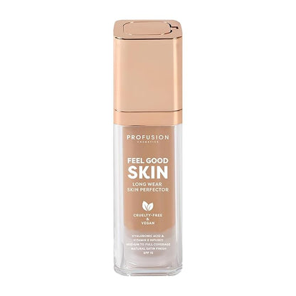 Profusion Cosmetics Feel Good Skin Perfector, Foundation Makeup for Radiant, Satin Finish, Available in 12 Curated Shades (Tan 400, 1)