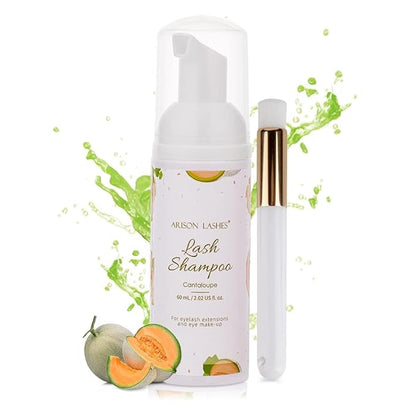 ARISON LASHES Eyelash Shampoo Eyelash Foam Cleanser with Cleaning Brush Eyelash Cleaner for Eyelash Extension Foam Wash Lash Shampoo for Home and Salon Use 60ML(Cantaloupe)