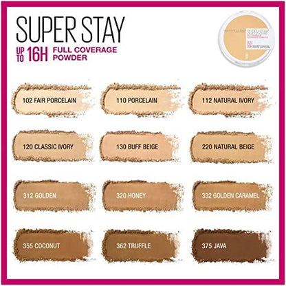 Maybelline Super Stay Full Coverage Powder Foundation Makeup, Up to 16 Hour Wear, Soft, Creamy Matte Foundation, Porcelain, 1 Count