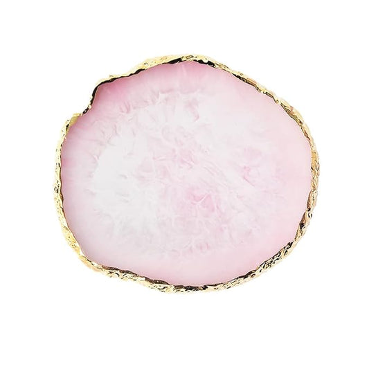 Resin Nail Art Palette, Nail Art Painting Mixed Color Palette Gold Edge Nail Gel Color Makeup Display Board (2#Pink)