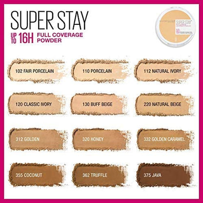 Maybelline Super Stay Full Coverage Powder Foundation Makeup, Up to 16 Hour Wear, Soft, Creamy Matte Foundation, Porcelain, 1 Count