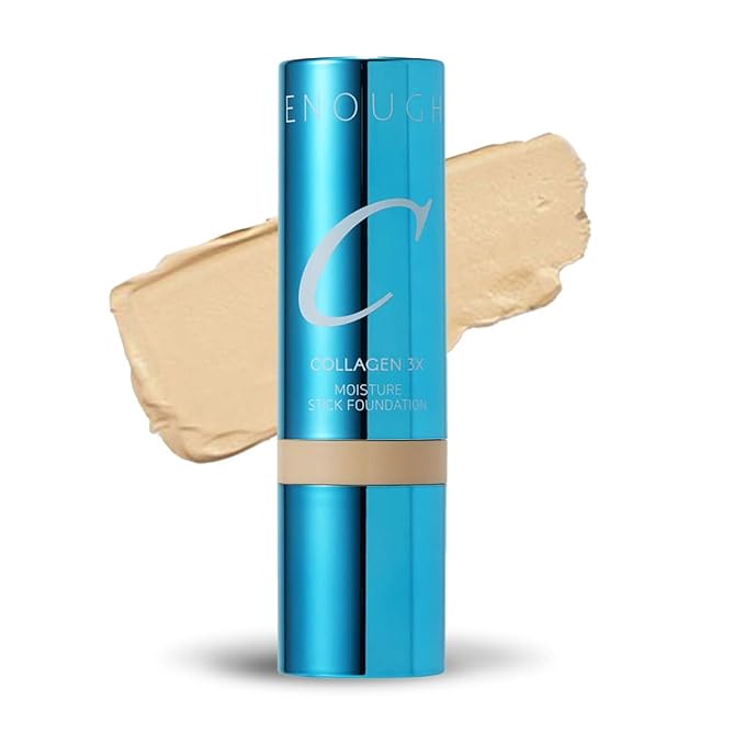 ENOUGH Collagen 3X Moisture Stick Foundation with Brush, Full Coverage Tinted Sunscreen for Face, Long-Lasting Korean Makeup, Perfect Тinted Мoisturizer with SPF 50+ (#13N Light Beige, 0.49 oz / 14g)