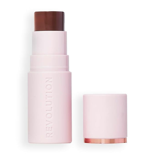 Revolution, Skin Silk Bronzer Stick, Buildable Color for Cheek, Eye, & Lip, Cream-to-Powder Formula, Vegan & Cruelty-Free, Dark Cocoa, 0.15 oz