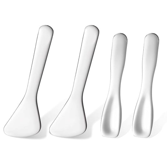 simarro 4-Piece Makeup Scraper Set, Mini Metal Makeup Scraper, Beauty Reusable Skin Care Spoon, Facial Beauty Accessories for Mixing and Sampling Botanical Masks, Skin Creams, Eye Creams, Serums