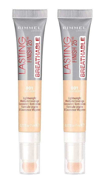 Rimmel Lasting Finish Breathable Concealer, Light Ivory, 0.23 Fl Oz, Pack of 2