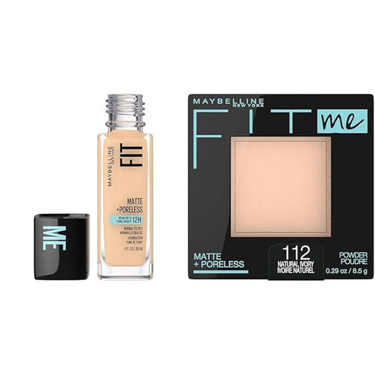 Maybelline Fit Me Matte + Poreless Liquid Foundation & Pressed Powder Makeup Bundle, Classic Ivory & Natural Ivory, 1 Count Each