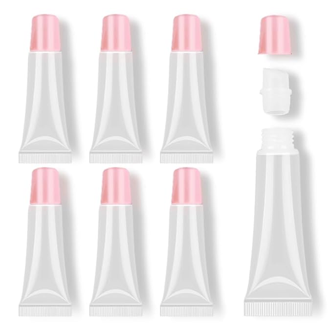 AMORIX 6PCS 10ml Lip Gloss Tubes Clear Empty Lip Balm Containers with Pink Cap Refillable Soft Cosmetic Squeeze Tubes for Lip Gloss Base Glitter Pigment Powder.