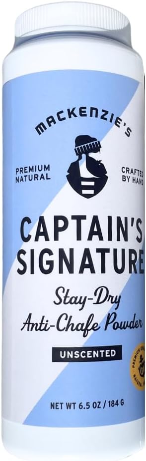 MacKenzie's Captain's Signature Stay-Dry Anti-Chafe Powder - Gifts for Fisherman - Gifts for Men - Calamine - Aloe Vera - All Natural - Talc Free Formula - 6.5 OZ