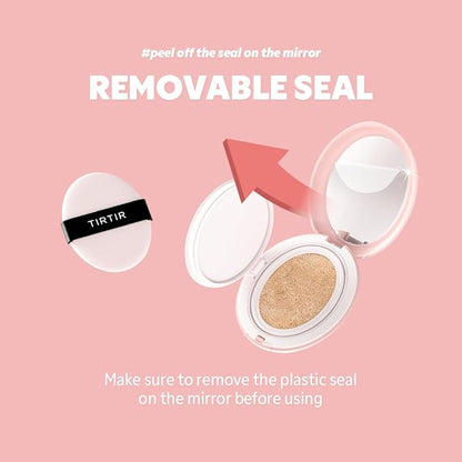 TIRTIR Mask Fit All Cover Pink Cushion Foundation | High coverage, Velvety Matte Finish, Lightweight, Flawless, Corrects Redness, Korean Cushion (#27C Cool Beige, Full Size, 0.63 Fl Oz)