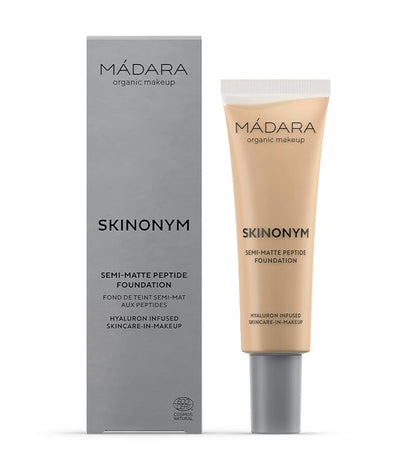 MÁDARA Organic Skincare |SKINONYM Semi-Matte Peptide Foundation, #35 TRUE BEIGE, 30ml – Boosted by collagen-supporting peptides, Semi-matte finish, Adapts to the skin's texture, Ecocert certified.