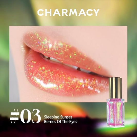 CHARMACY Aurora Chameleon Moisturizing Lip Gloss, MultiColor Shifting Shimmer Lip Gloss, Hydrating Non-Sticky Formula Glitter Lip Glaze, Easy to Apply, Long-Lasting, High-Shine Sheer Finish #03