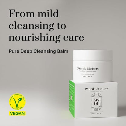 [3W8L] Pure Deep Cleansing Balm 3.38 oz | Makeup remover balm | Korean Skin care | Vegan Pore cleanser | Natural Deep Cleansing Balm for Sensitive & Dry skin