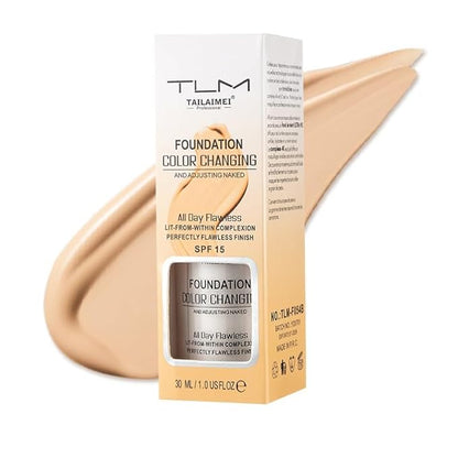 2 Pack TLM Foundation Color Changing, Flawless Color Warm Complexion Foundation 4 in 1 Contains SPF 50 Full Coverage Concealer.