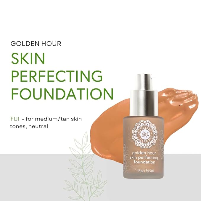 Honeybee Gardens Golden Hour Foundation In Fiji, Medium Tan Neutral, Skin-Perfecting, Luminous Finish, Vegan, 34.5ml
