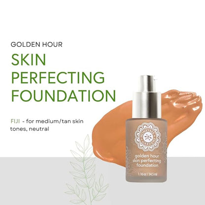 Honeybee Gardens Golden Hour Foundation In Fiji, Medium Tan Neutral, Skin-Perfecting, Luminous Finish, Vegan, 34.5ml