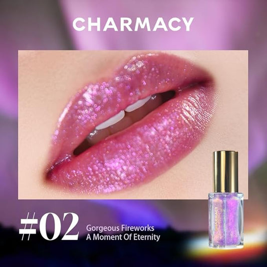 CHARMACY Aurora Chameleon Moisturizing Lip Gloss, MultiColor Shifting Shimmer Lip Gloss, Hydrating Non-Sticky Formula Glitter Lip Glaze, Easy to Apply, Long-Lasting, High-Shine Sheer Finish #02