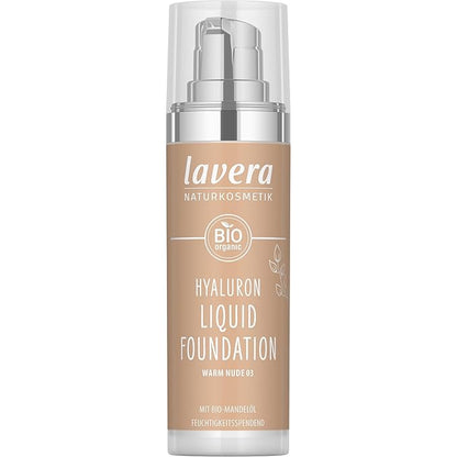 lavera Hyaluron Liquid Foundation - Warm Nude 03 - Foundation Make Up with Hyaluron & Almond Oil for a Flawless Complexion - Face Make Up - PETA Certified - Vegan - Made in Germany - 1 Fl Oz