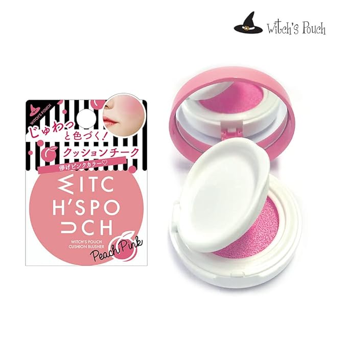 Witch's Pouch Blush Cushion Korean Makeup Cheek Toneup Facial Cushion Blusher Cutie Size Moisturizing Color Correction Flawless Coverage Vivid Colors (02 Sweet Orange)