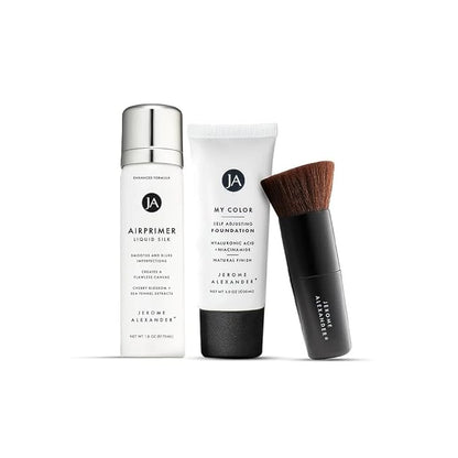 Jerome Alexander My Color 3PC Self Adjusting Full Coverage Foundation Makeup (Light) with Kabuki Brush and Air Primer