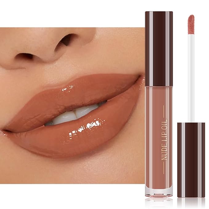 Hydrating Glow Lip Gloss Oil, Tinted Lip Plumper Lip Glosses Oil, Younger-Looking Lips Chocolate Scent, Non-Sticky Creamy Texture for Dry Lips, Brillo labial en aceite hidratante con brillo 01#
