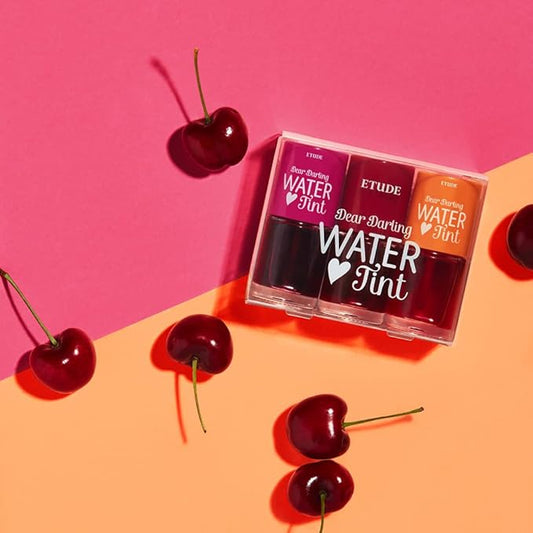 ETUDE Dear Darling Water Tint 3 Color SET (Cherry Ade+Strawberry Ade+Orange Ade, 9g*3) | Vivid Color Lip Stain with Moisturizing Weightless & Non-sticky Finish | Korean Makeup, Perfect for Gift