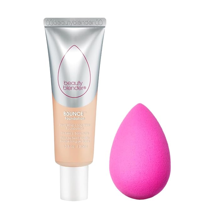 Beautyblender Bounce Liquid Whip Long Wear Foundation (2.10 C Light Buff) & Original Pink Beauty Blender Makeup Sponge Bundle
