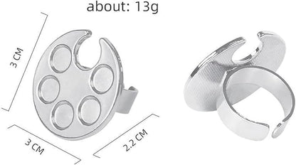 Silver Mini Manicure Palette Metal Paint Palette Finger Rings Nail Art Tools Makeup Palettes