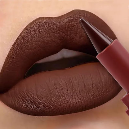 Gradient Matte Lipstick Lip Liner, Eyeliner, Eyebrow Pencil, Flawless Contour Gradual Ombre Effect Crayon Lip Pencil, Long lasting Waterproof Non-Smudging Lip Combo Set(Matte Coffee)
