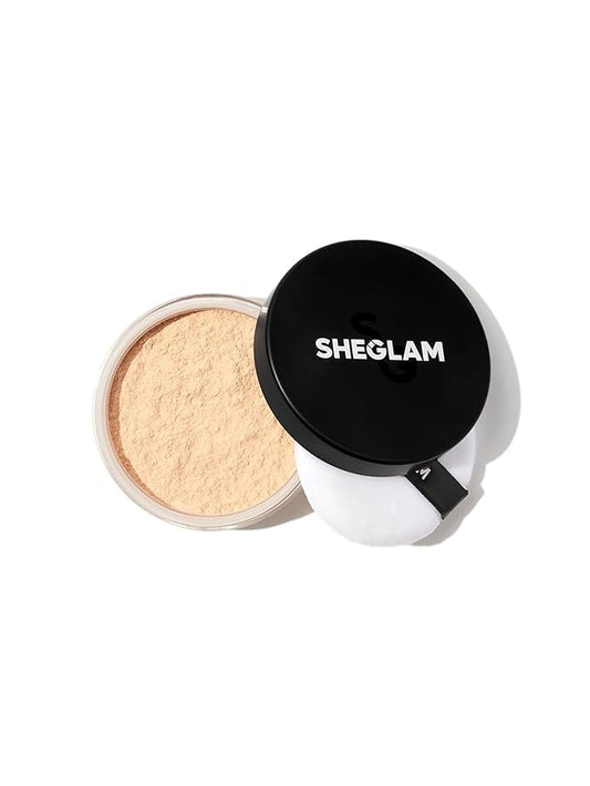 SHEGLAM Baked Glow Setting Powder Oil Control Loose Face Powder Translucent Pore-Less Flawless Smooths Fine Lines Glowy Powder - Cappuccino