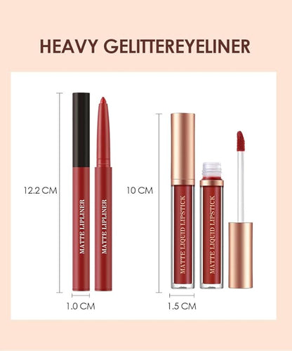 BestLand 6Pcs Matte Liquid Lipstick + Lip Liner Pens Set, One Step Lips Makeup Kits Pigment Velvety Nude Lip Stain Waterproof Long Wear Lip Gloss Make up Gift Set (Chic Shades Lip Set)