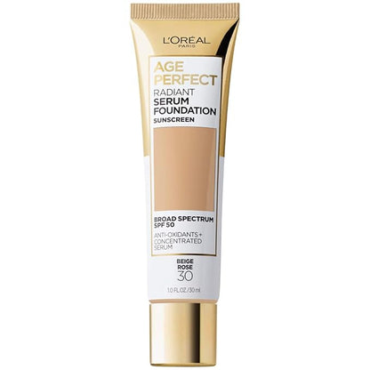 L'Oreal Paris Age Perfect Radiant Serum Foundation with SPF 50, Beige Rose, 1 fl. oz.
