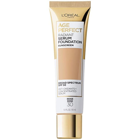 L'Oreal Paris Age Perfect Radiant Serum Foundation with SPF 50, Beige Rose, 1 fl. oz.