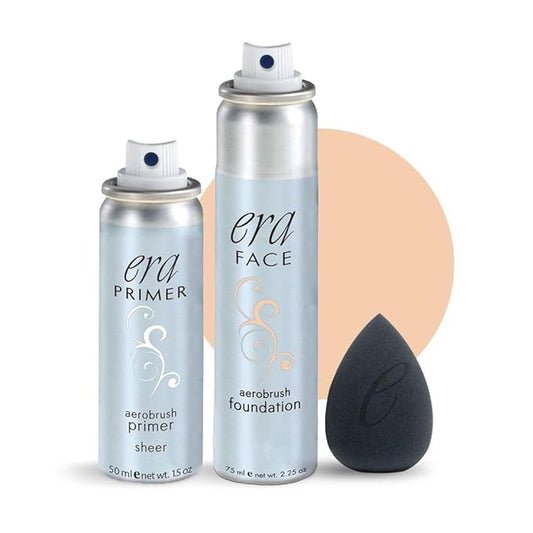ERA Beauty Essentials Airbrush Makeup Collection (Era Face spray on Foundation - R4 Champagne + Era Primer + Sponge)