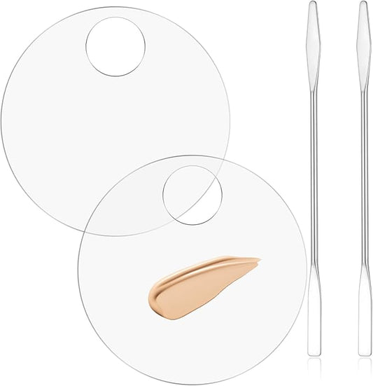 4Pcs Acrylic Makeup Palette, Makeup Mixing Tray Palette with Spatula, Cosmetic Foundation Palette Nail Art Palette for Beauty Salon Color Cream Liquid Foundation Mixing Palette(Round)