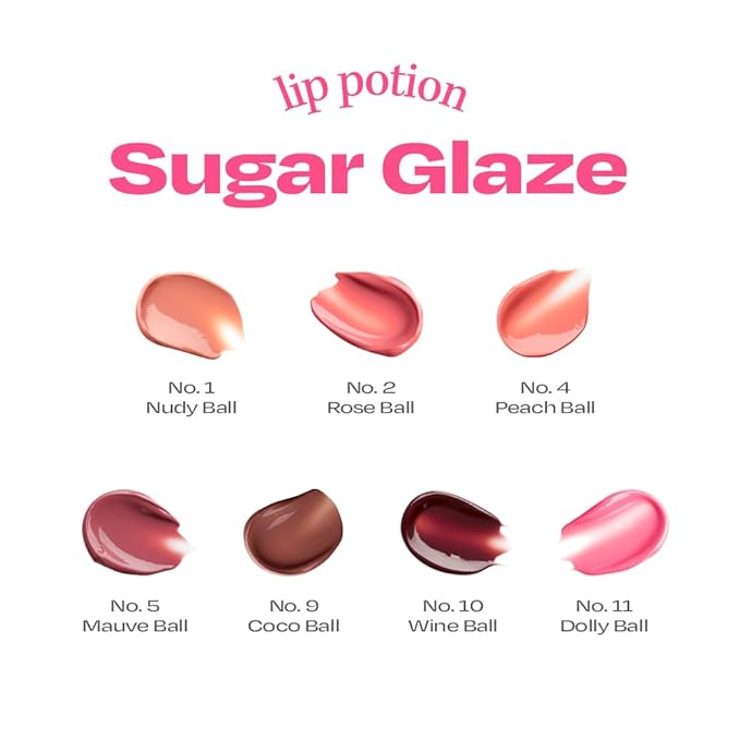 Lip Potion Sugar Glaze Tint | K-Beauty High-Shine & Long-Lasting Lip Tint | Hydrating, Non-Sticky Glossy Finish | 7 Shades | 0.3 Oz (No.9 Coco Ball)
