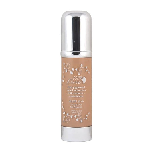 100% PURE Tinted Moisturizer Anti-Aging Face Makeup - Fruit Pigmented Golden Peach Light to Medium Coverage & Dewy Glow - Lightweight Foundation Medium-Tan Skin w/Yellow Undertone - Vegan - 1 Fl Oz