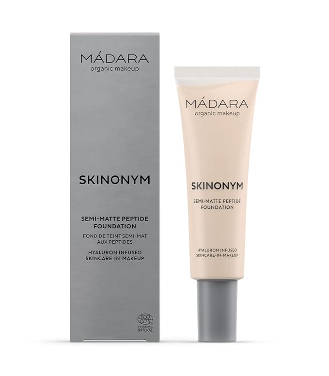 MÁDARA Organic Skincare |SKINONYM Semi-Matte Peptide Foundation, #10 PORCELAIN, 30ml – Natural foundation with collagen-supporting peptides, Semi-matte finish, Buildable coverage, Skincare benefits