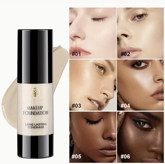 Liquid Foundation with Moisturizer, 1 fl oz, 6 Shades, Long-Lasting Coverage, Flawless Finish