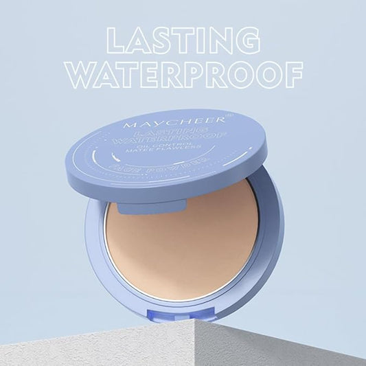 LAMUSELAND Pressed Powder Compact, Oil Control Brighten Skin Color Face Powder, Whitening Highlighting Face Makeup Tools for Women Girls (JG02)