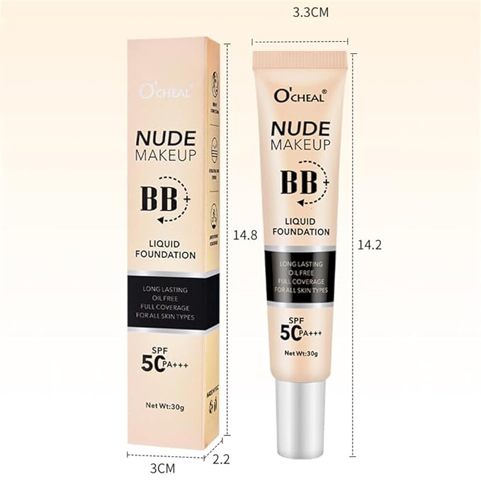 Hydrating BB Cream SPF 50+, Waterproof Full Coverage Concealer BB Cream for All Skin Types, Long Lasting Moisturizing Liquid Foundation for Men & Women (BB Cream, Natural)