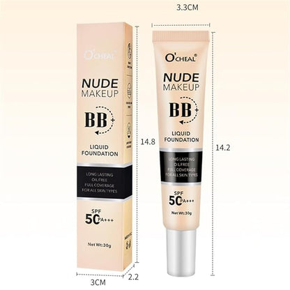 Hydrating BB Cream SPF 50+, Waterproof Full Coverage Concealer BB Cream for All Skin Types, Long Lasting Moisturizing Liquid Foundation for Men & Women (BB Cream, Natural)