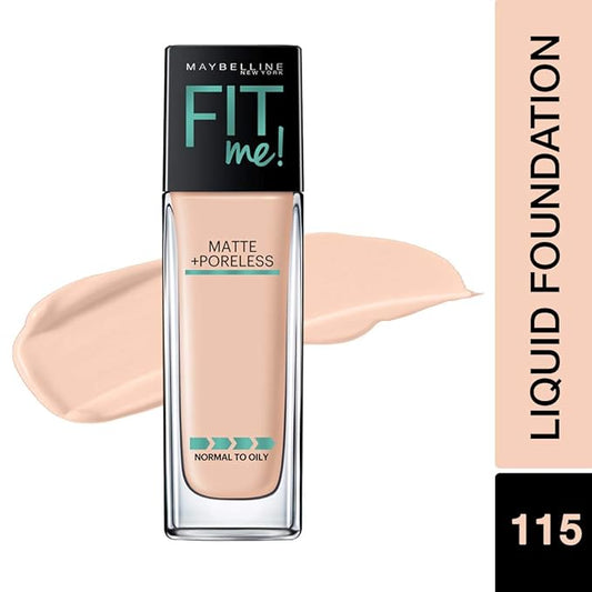 Maybelline Fit Me Matte + Poreless Pressed Powder Makeup & Liquid Foundation Makeup Bundle, 1 Count Each