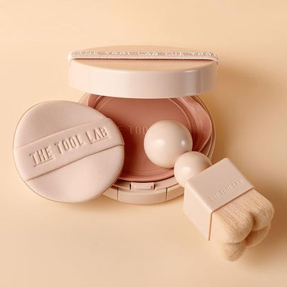 THE TOOL LAB Stamp Skinfit Cushion Foundation & Brush Set｜Glow type, No.21 Ivory｜120H Long-Lasting Coverage, Flawless, Ultra Adherence, Glass Glowy Clear Watercolor-Radiance Skin｜SPF 40++, 11g